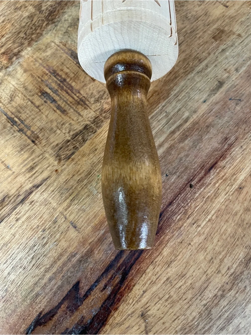Carved Pattern Wooden Rolling Pin with‎ Dark Turned Handles